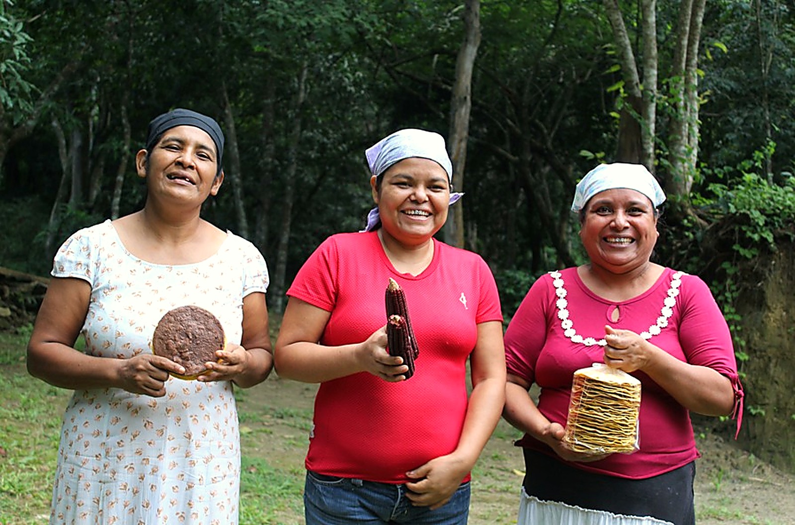 Women producers showing tortillas and native corn