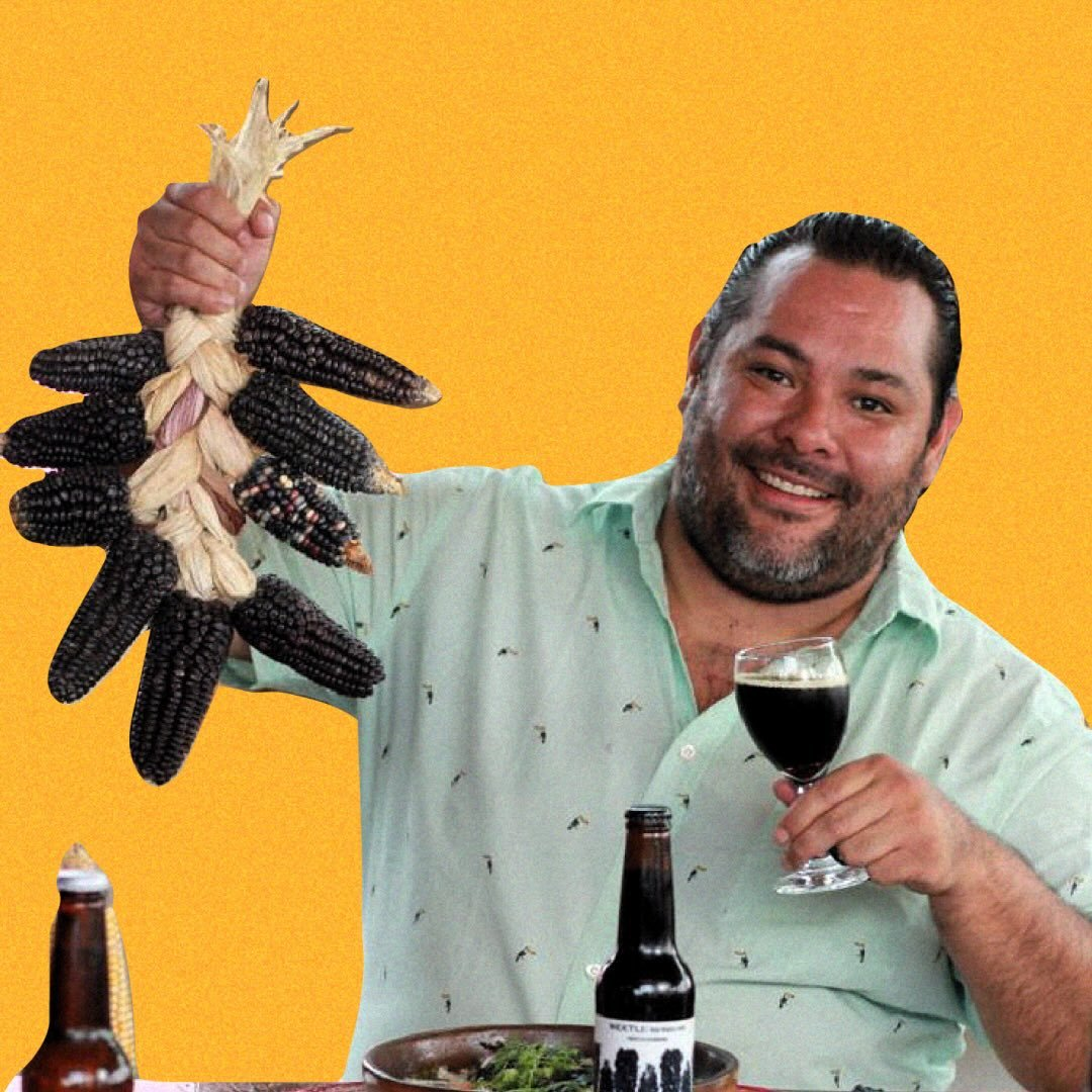 Milpa Chef holding heirloom black corn in Cholula