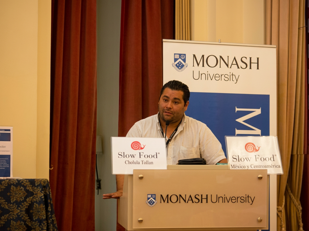 Alfonso Rocha Robles speaking at a Slow Food conference